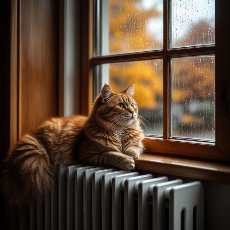 Кот на батарее