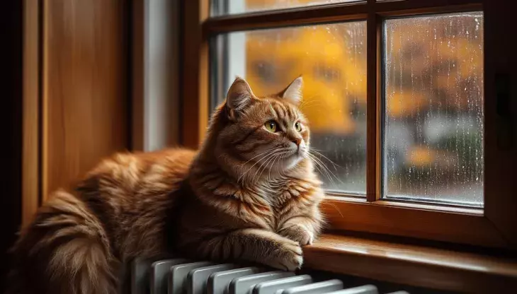 Кот на батарее
